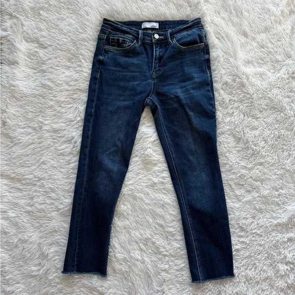 Vervet Dark Blue Raw Hem Cropped Jeans - Picture 1 of 12